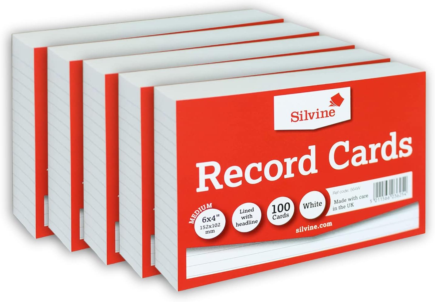 Record Card Bulk Pack of 500 | 5 x 100 6x4” White Lined with Headline Record Cards – Size Medium 152 x 102mm – A6