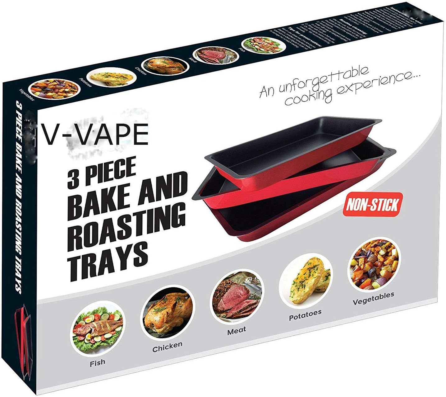 3 Roasting Trays. Non Stick with RED Exterior.