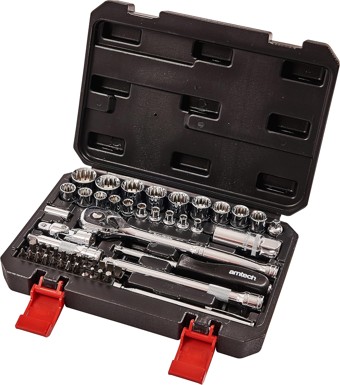 Amtech 52 piece 1/4" and 3/8" 12 point socket set