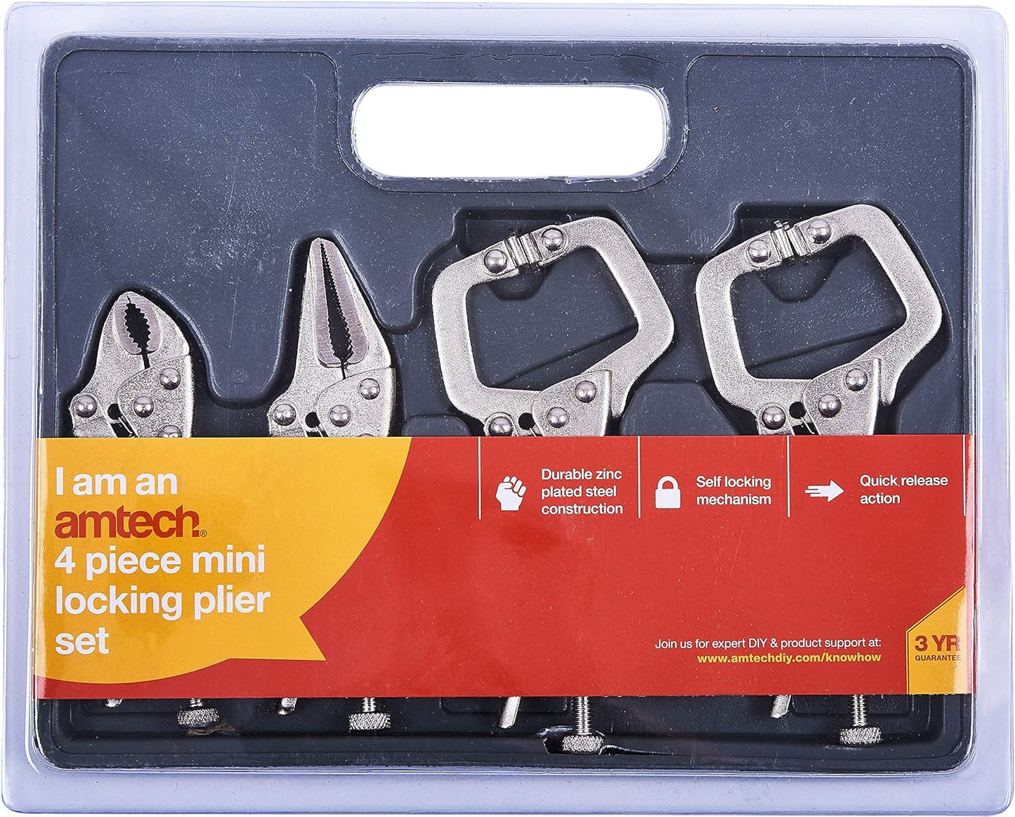 Amtech C1660 Mini Locking Plier Set, 4-Piece