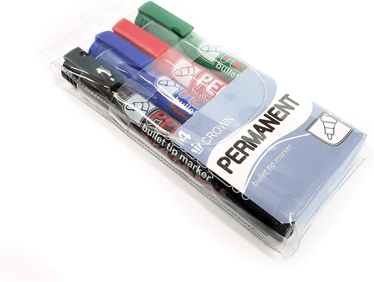 Permanent Markers Bullet Tip Markers - Wallet Of 4 - Permanent Ink - Black, Red, Blue & Green - 2mm Line