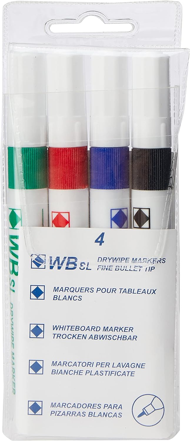 WB SL Dry Wipe Marker with Fine Bullet Tip - Assorted (Pack of 4)