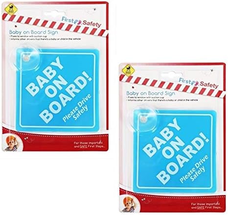 Baby on Board Sign Twin Pack, Blue or Pink, 5x5 inches in size, Strong Suction Cup