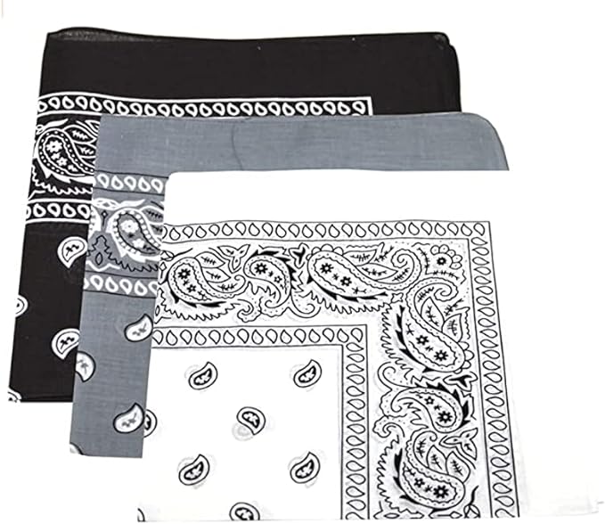 Pack Of 3 Men's/Women's Printed Pattern Black,Grey & White Bandana Head/Neck Scarf 100% Cotton