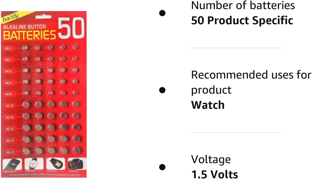 Assorted Batteries AG1/AG3/AG4/AG10/AG12/AG13(Pack of 50)