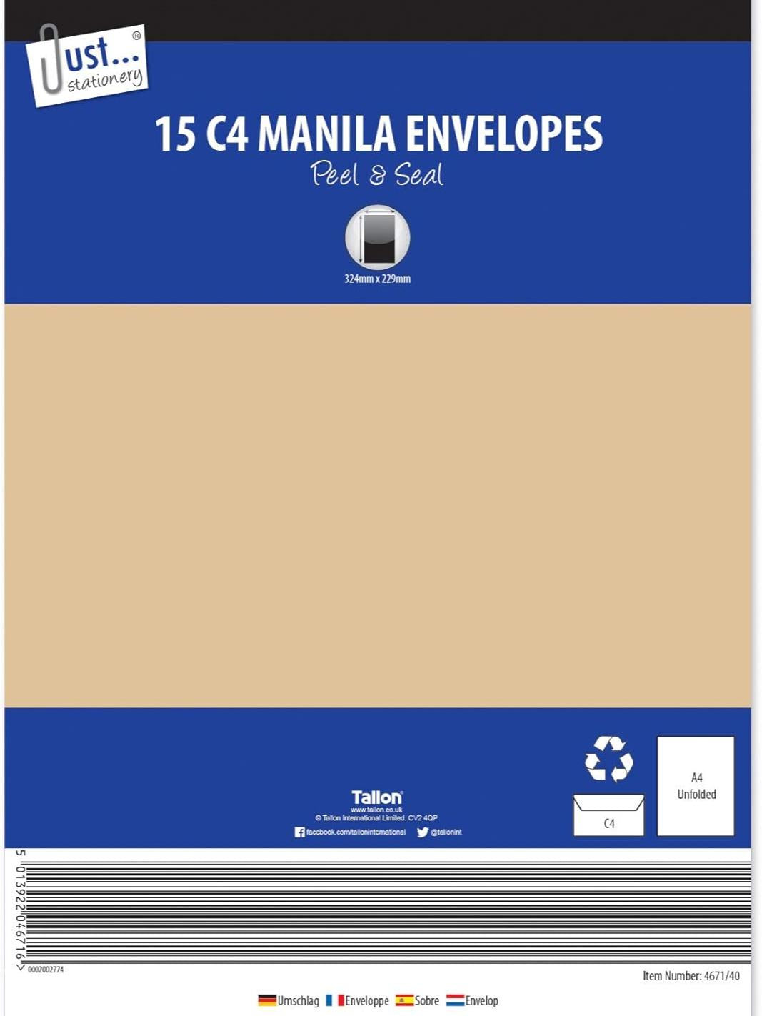 C4 Peel & Seal Manila Envelopes (Pack of 15)