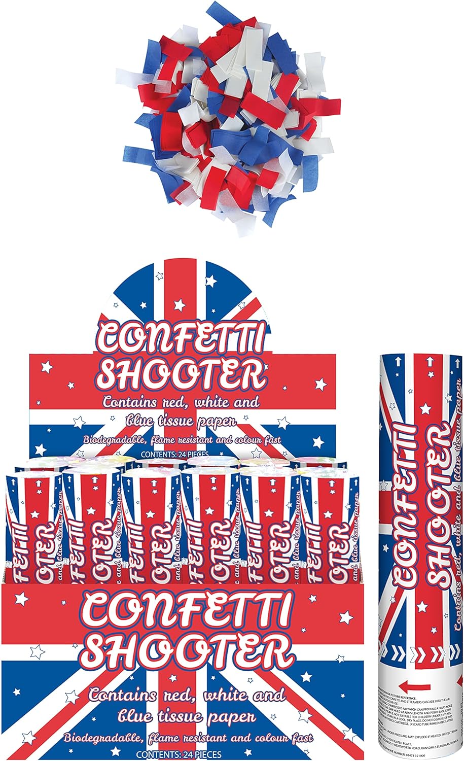 Union Jack Confetti Cannon - Biodegradable Paper 20cm Confetti Shooter