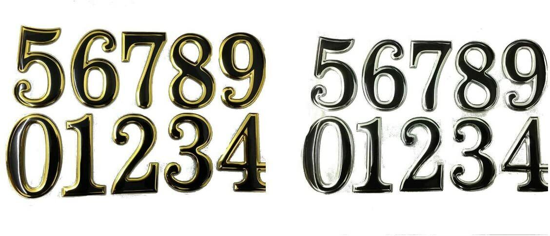 Pack of 2 Sticky Door Sign Number Silver /Golden Self-adhesive Numbers