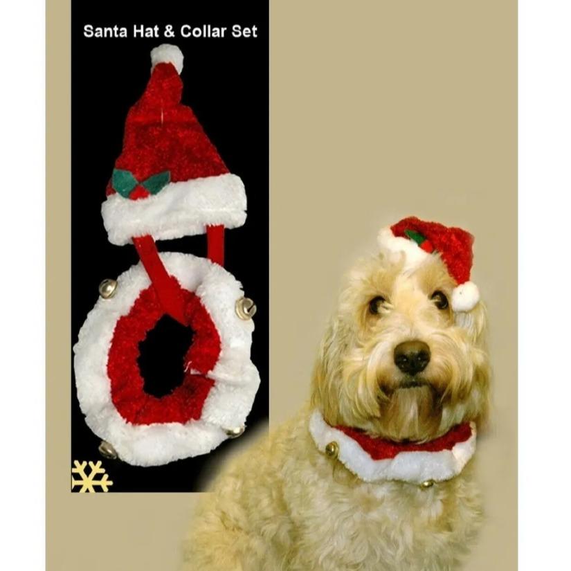 2PC DOGGY HAT+COLLAR SANTA ELF CHRISTMAS DRESS UP