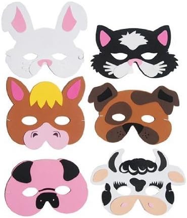 6 Farm Animal Foam Masks Fancy Dress Accessories