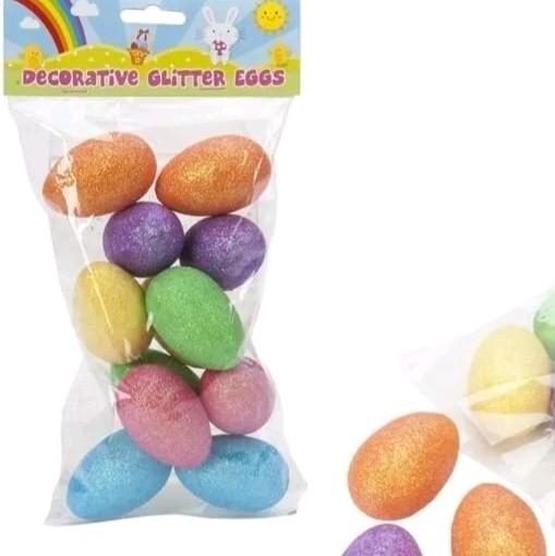 1 pack of 10 Foam Glitter Eggs Easter Decorations