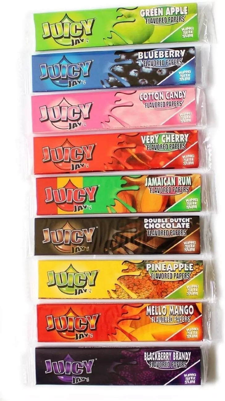 10 x JUICY JAYS KING SIZE SLIM RANDOM FLAVOURS CIGARETTE ROLLING RIZLA PAPERS