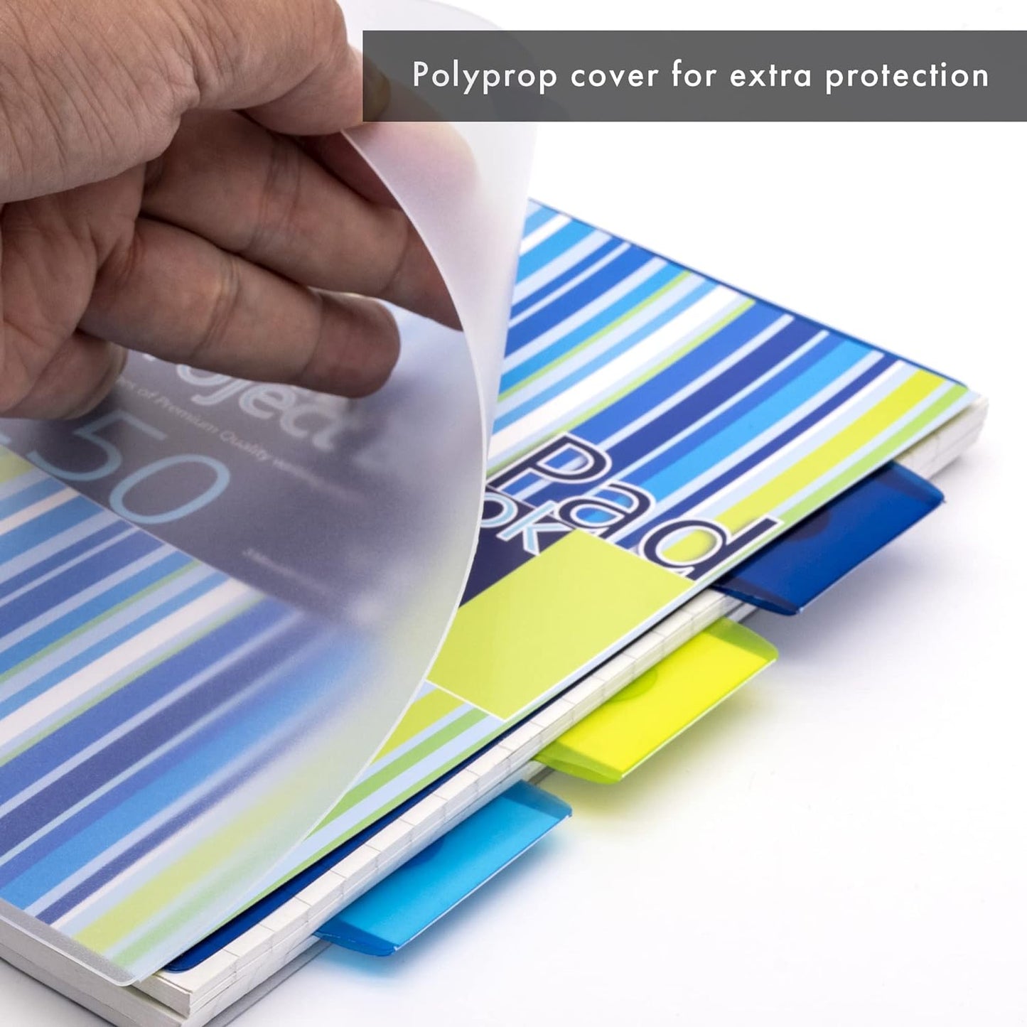 A5 Striped Project Notebook 3-Pack - 21 x 14.9cm - Wirebound Notebook with 8mm Feint Ruled Lines on 80GSM Paper – Includes 3 Repositionable Dividers with Storage Pockets - 250 Pages