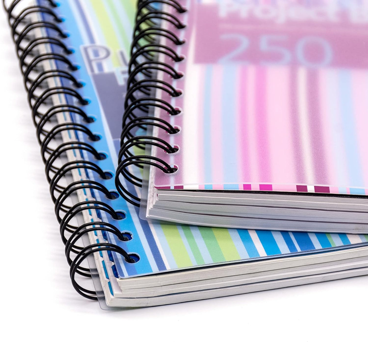 A5 Striped Project Notebook 3-Pack - 21 x 14.9cm - Wirebound Notebook with 8mm Feint Ruled Lines on 80GSM Paper – Includes 3 Repositionable Dividers with Storage Pockets - 250 Pages