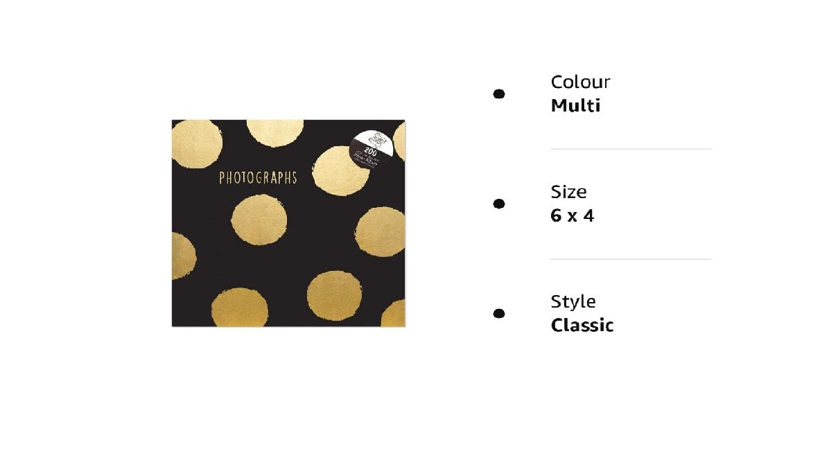 Gold Foil Polka Dots 6x4 Photo Album Memo Slip in Holds 200 Photos