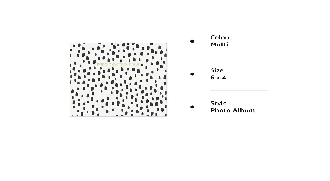 White with Black Spots 6x4 Photo Album Memo Slip in Holds 200 Photos