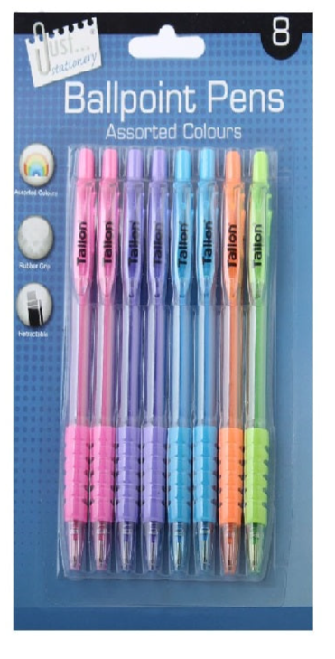 8 Ballpoint Pens 5 Pastel Colours