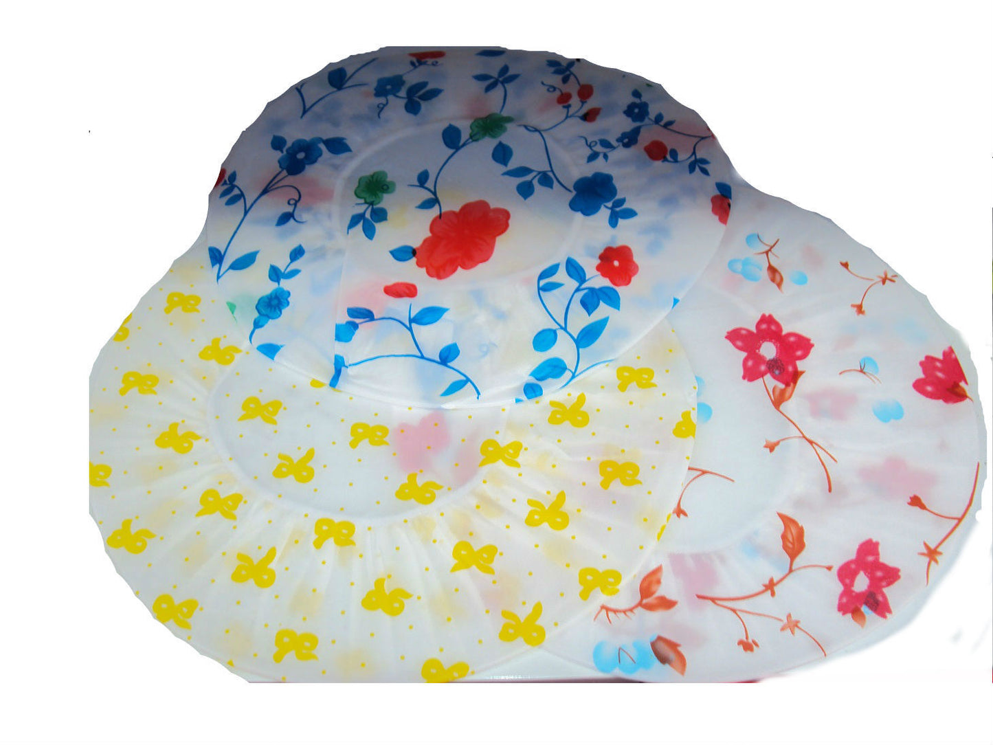 6 X COLOURFUL SHOWER CAPS