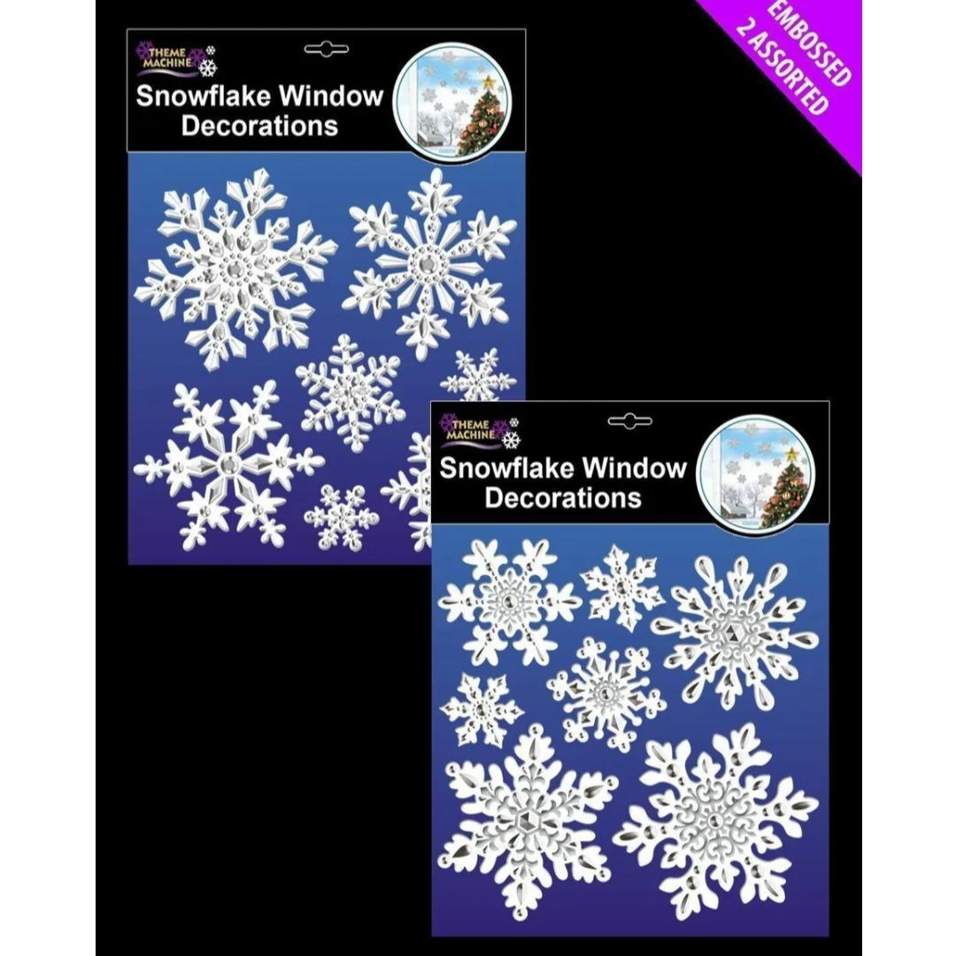 1 X Peel Off White & Silver Snowflake Window Stickers Embossed Design - Assorted