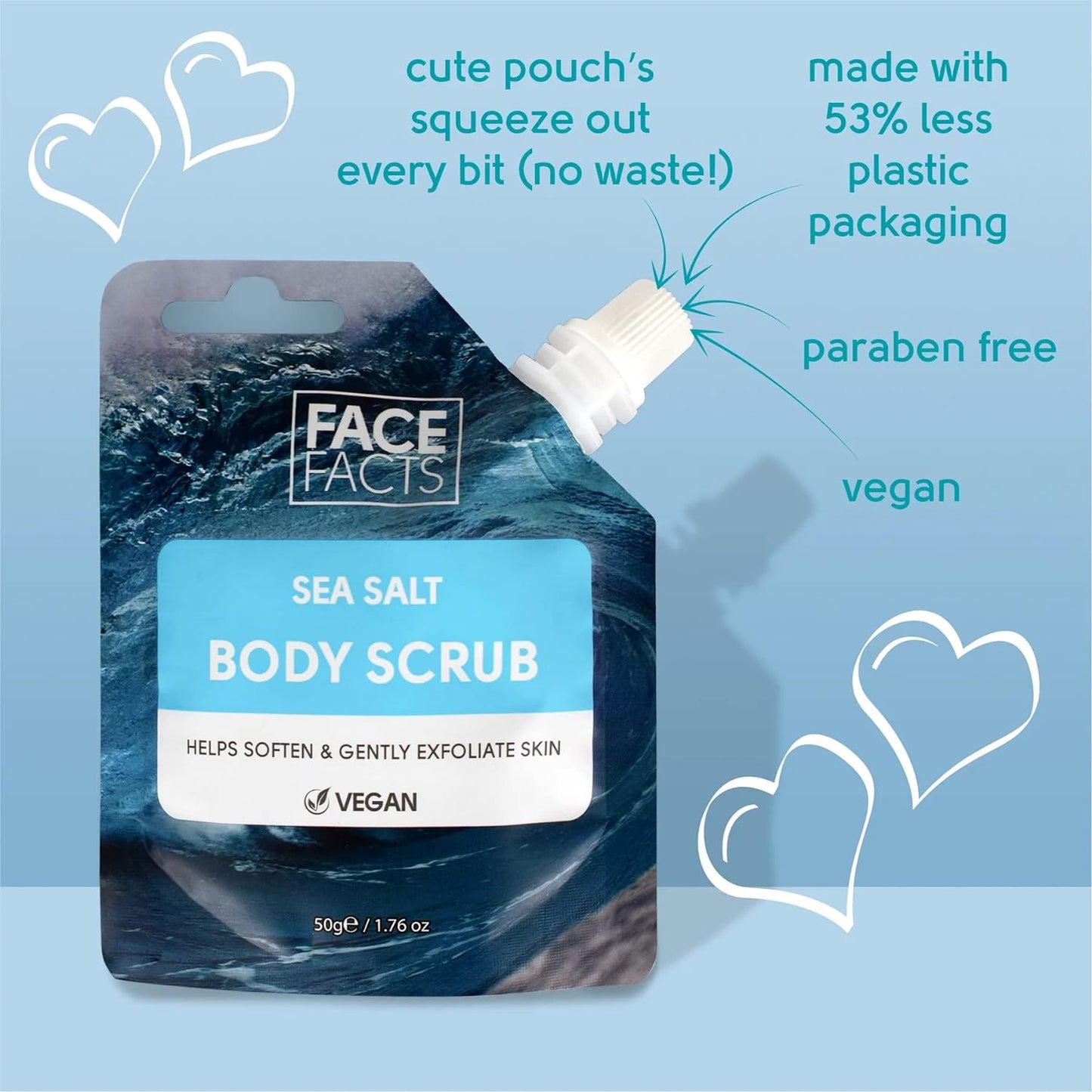 Face Facts Sea Salt Body Scrub | Smoothes + Glows | 99% Natural Scrub | Vegan | 50g