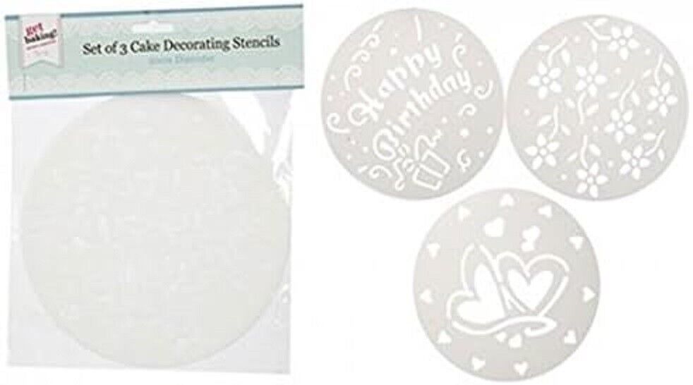 BAKING S/3 CAKE STENCILS 20CM DIA. W/HEADER CARD