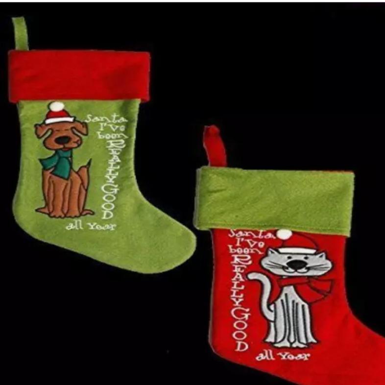 CHRISTMAS EMBROIDERED PET STOCKING CAT/ DOG PRINT