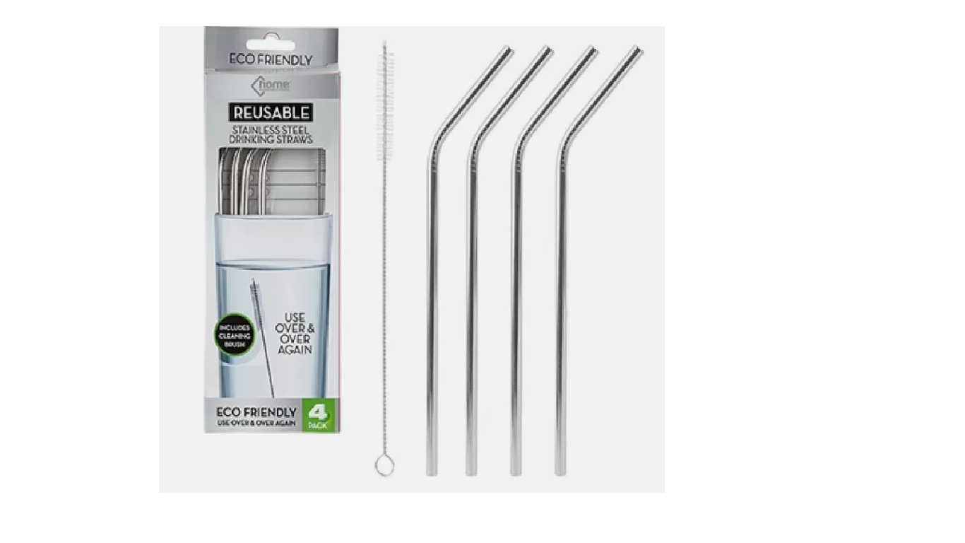 4 Metal Straws Reusable Stainless Steel Drinks Straws With Cleaning Brush Party