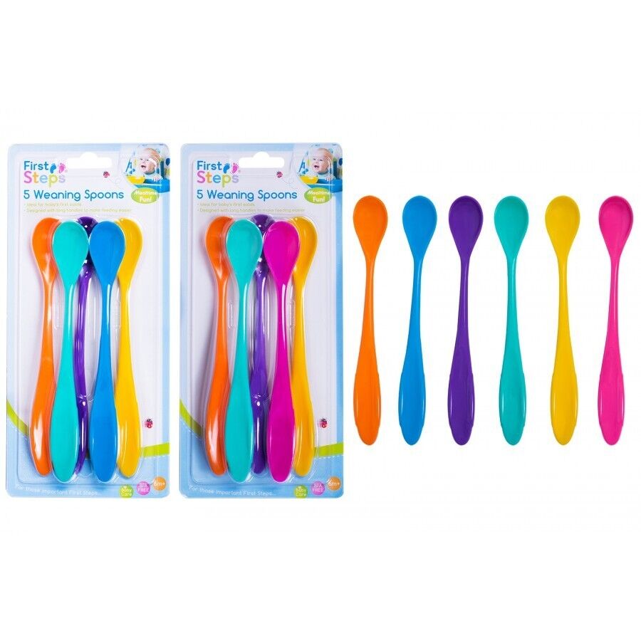 1x BPA Free Long Handle 5 Baby Weaning Feeding Spoons