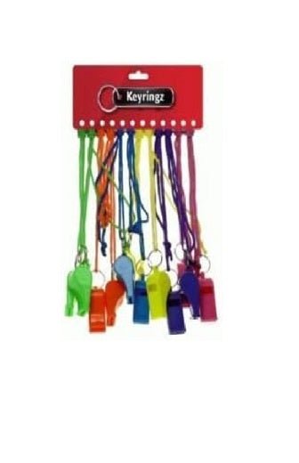 12 - BRIGHTLY COLOURED NEON WHISTLES KEYRING