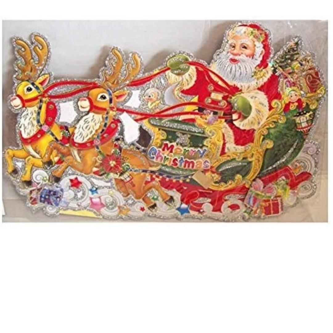 Christmas Wall Decorations Santa Reindeer Card Decorations With Glitter (9730)