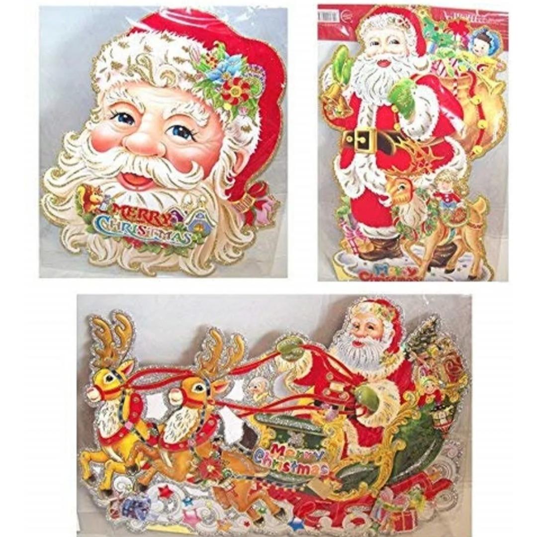 Christmas Wall Decorations Santa Reindeer Card Decorations With Glitter (9730)