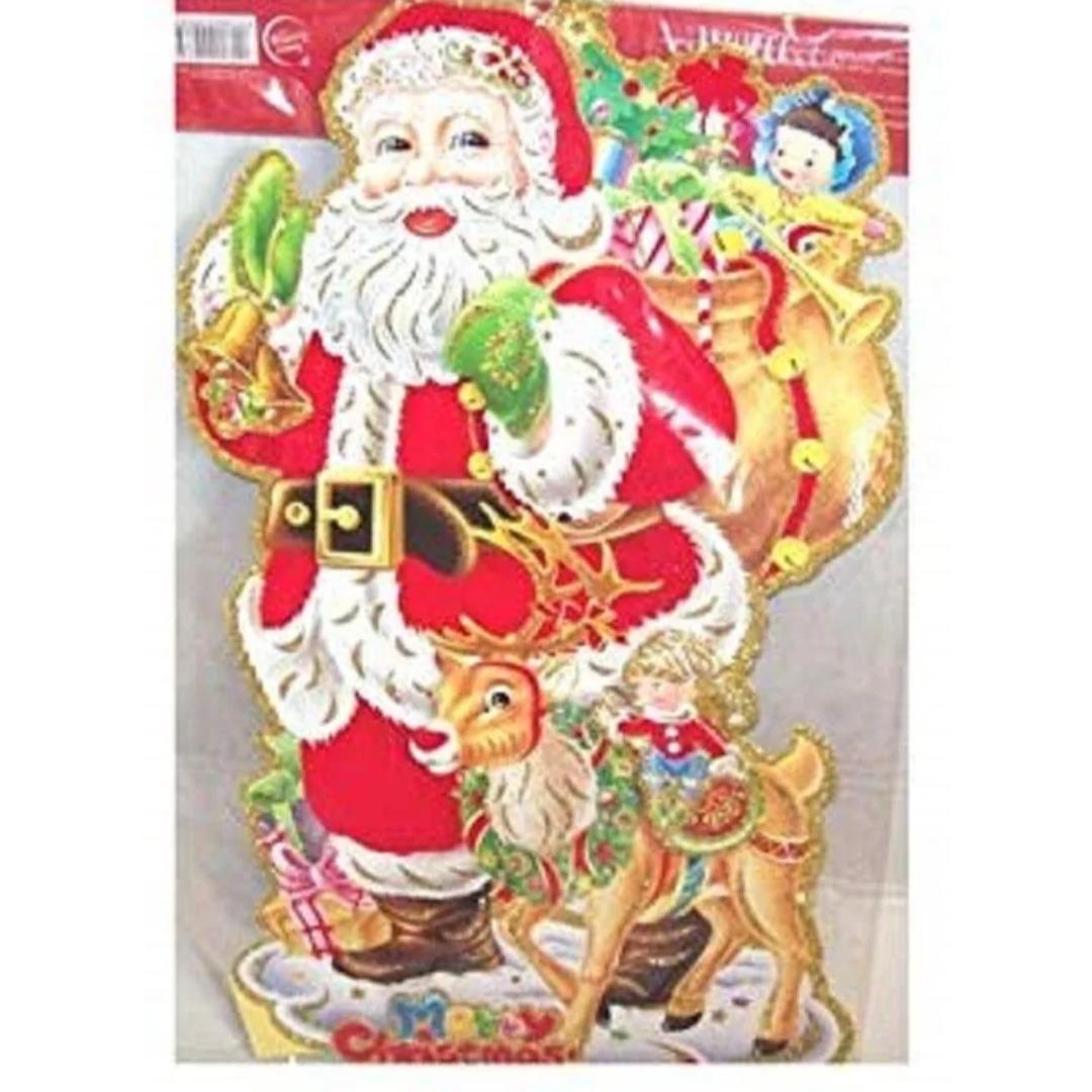 Christmas Wall Decorations Santa Reindeer Card Decorations With Glitter (9730)