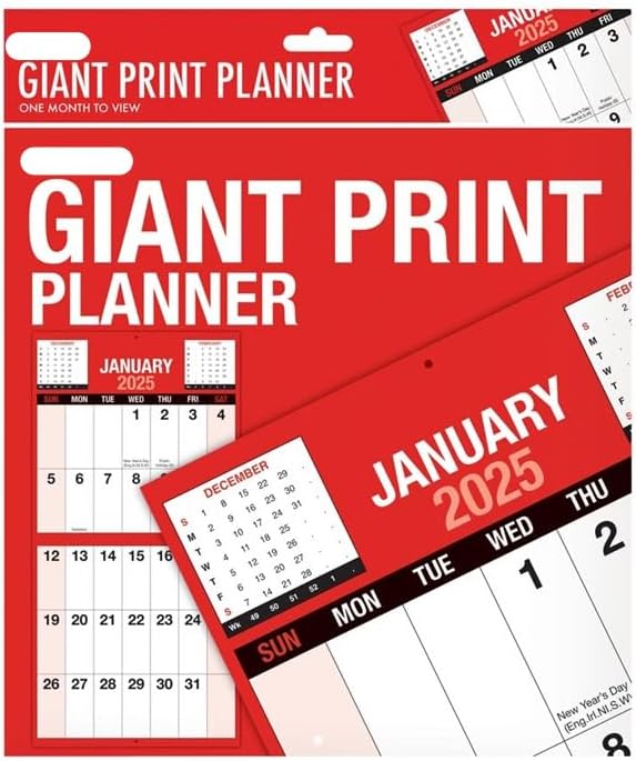 2025 Giant Print Month To View Bound Wall Planner Calendar