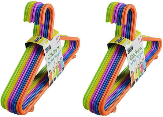 Pack of 20 Children's Hangers Multi Coloured Plastic Hangers 29cm x 17cm