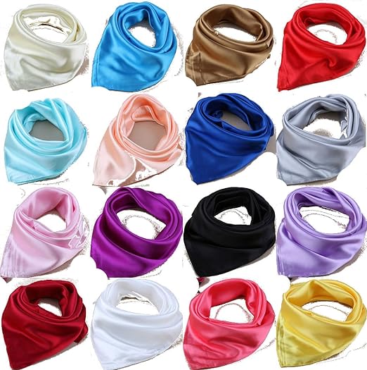 SOLID PLAIN Square soft Scarf Silky Kerchief Head Wrap Neck Satin