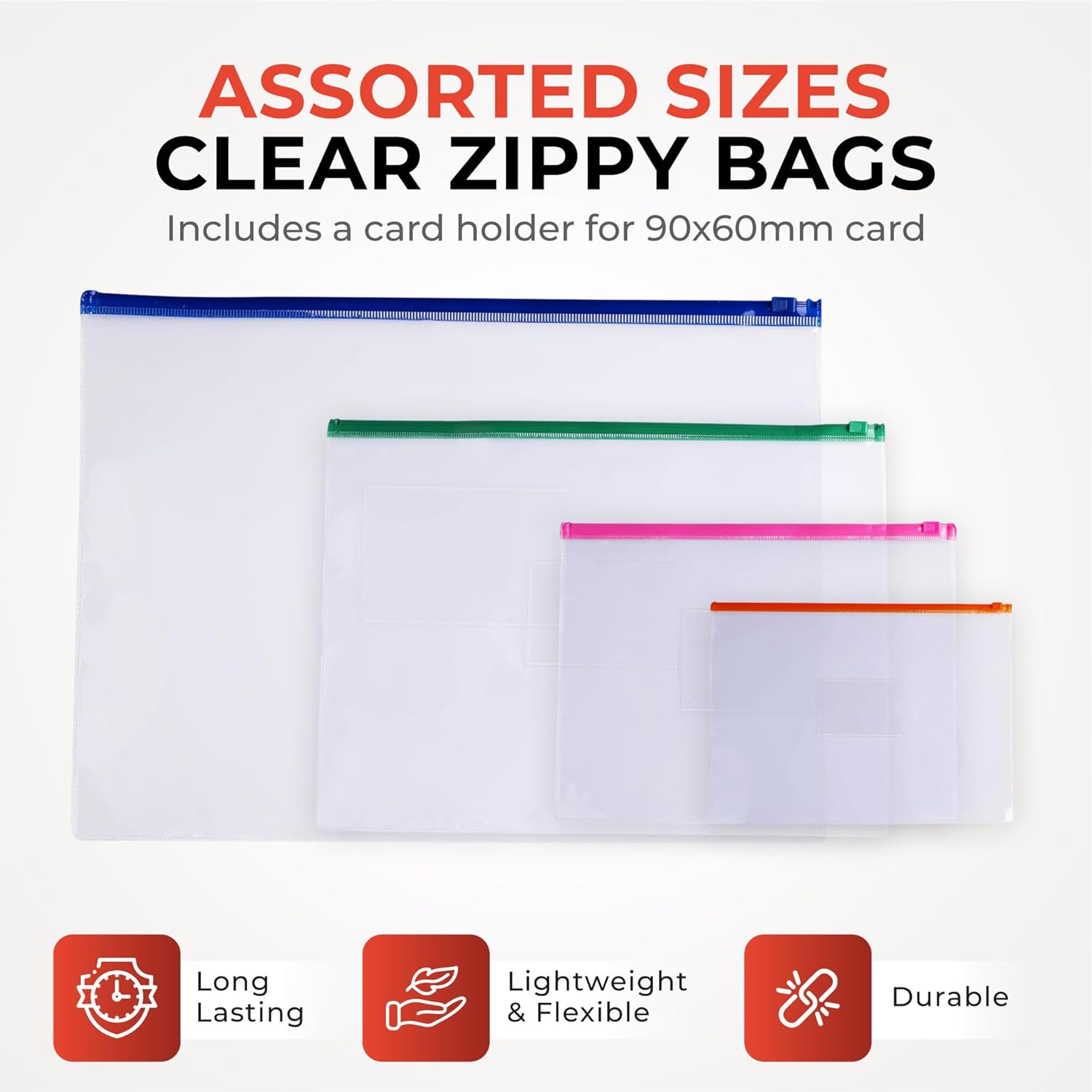 Pack of 12 A5 Clear Zippy Bags with Zip