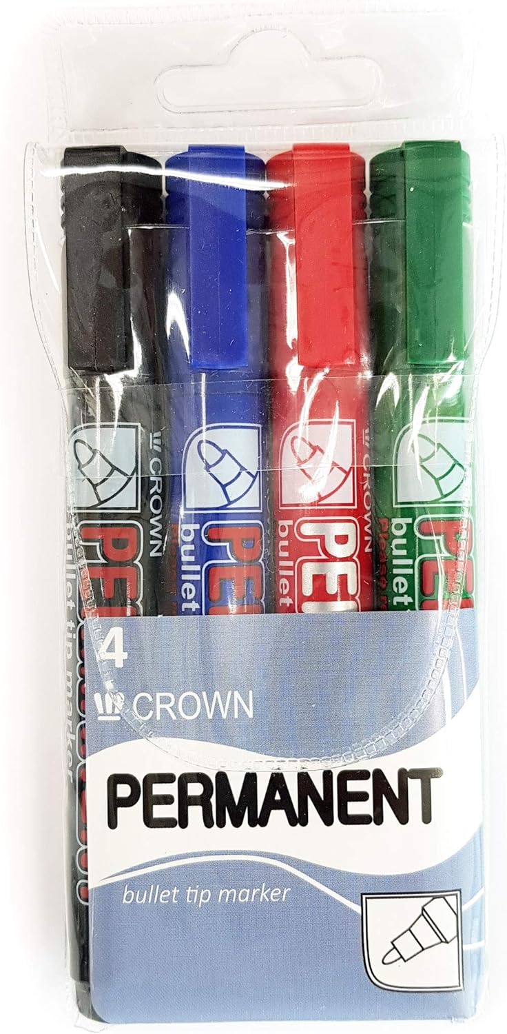 Permanent Markers Bullet Tip Markers - Wallet Of 4 - Permanent Ink - Black, Red, Blue & Green - 2mm Line