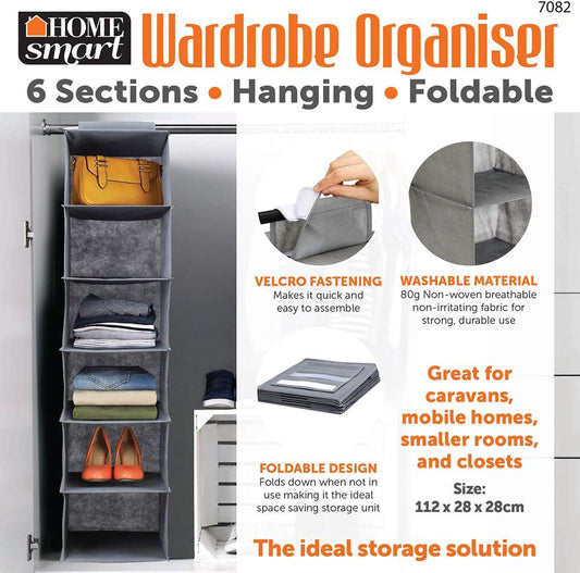 HOME smart Wardrobe Organiser - 6-Shelf Hanging and Accessories Storage Box,