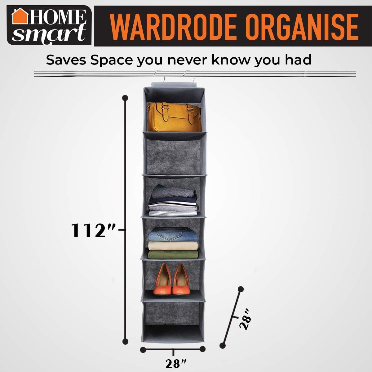 HOME smart Wardrobe Organiser - 6-Shelf Hanging and Accessories Storage Box,
