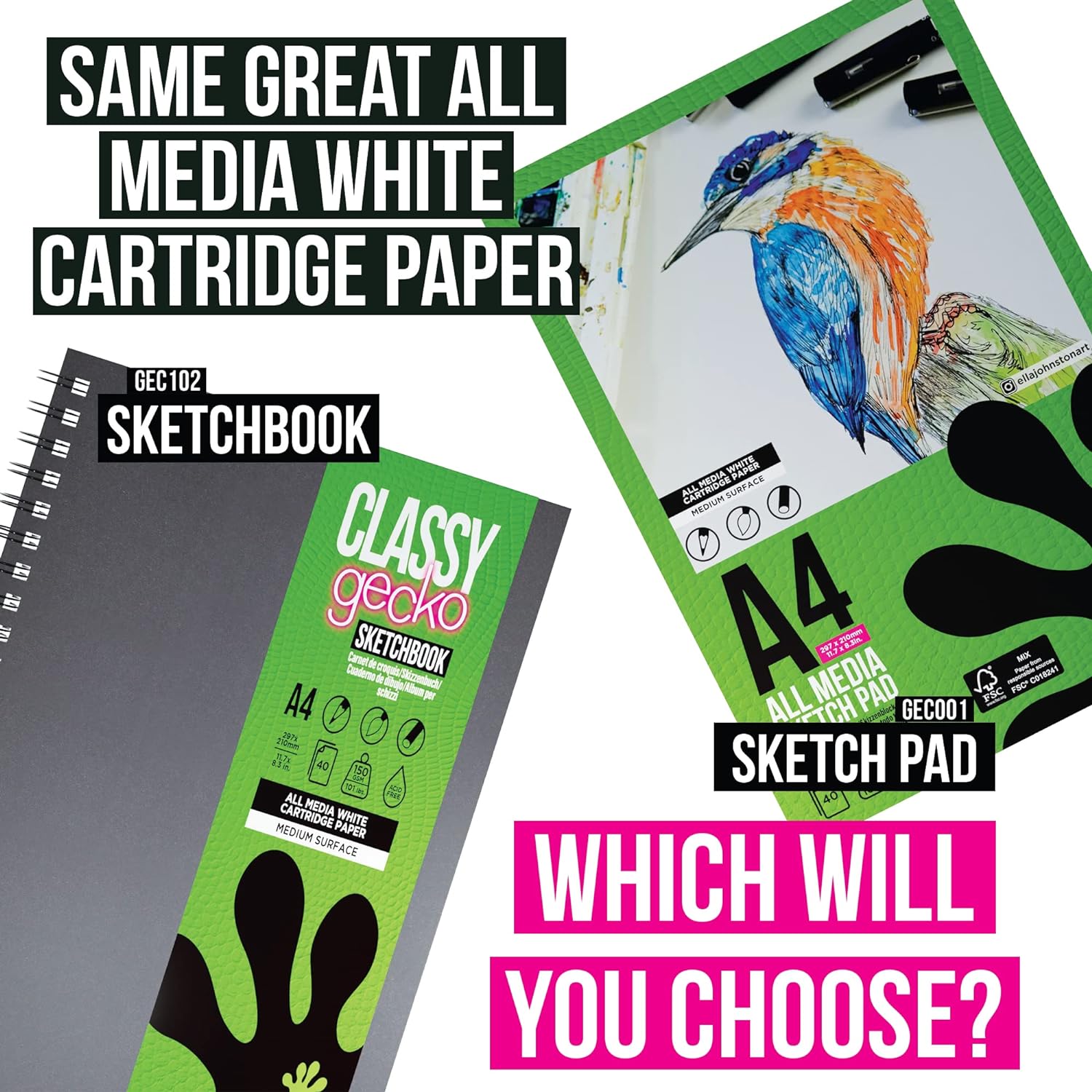 Artgecko Classy Sketchbook - 80 Pages (40 Sheets) 150gsm White Cartridge Paper