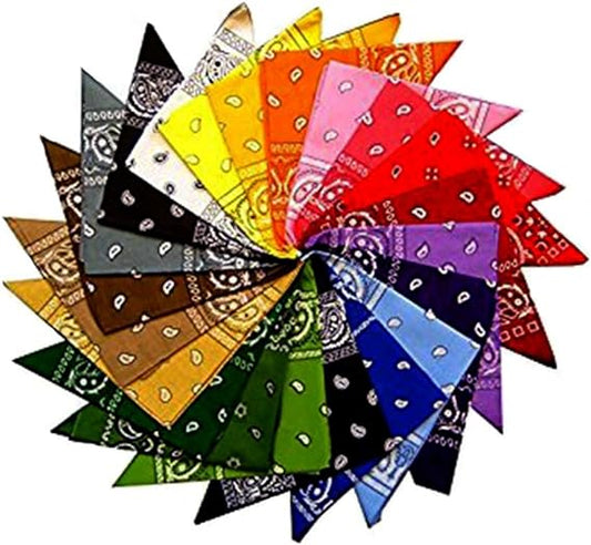 Robelli Set Of 12 Paisley Bandana's - 12 Colours, 100% Cotton