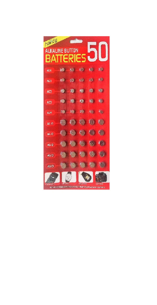 Assorted Batteries AG1/AG3/AG4/AG10/AG12/AG13(Pack of 50)