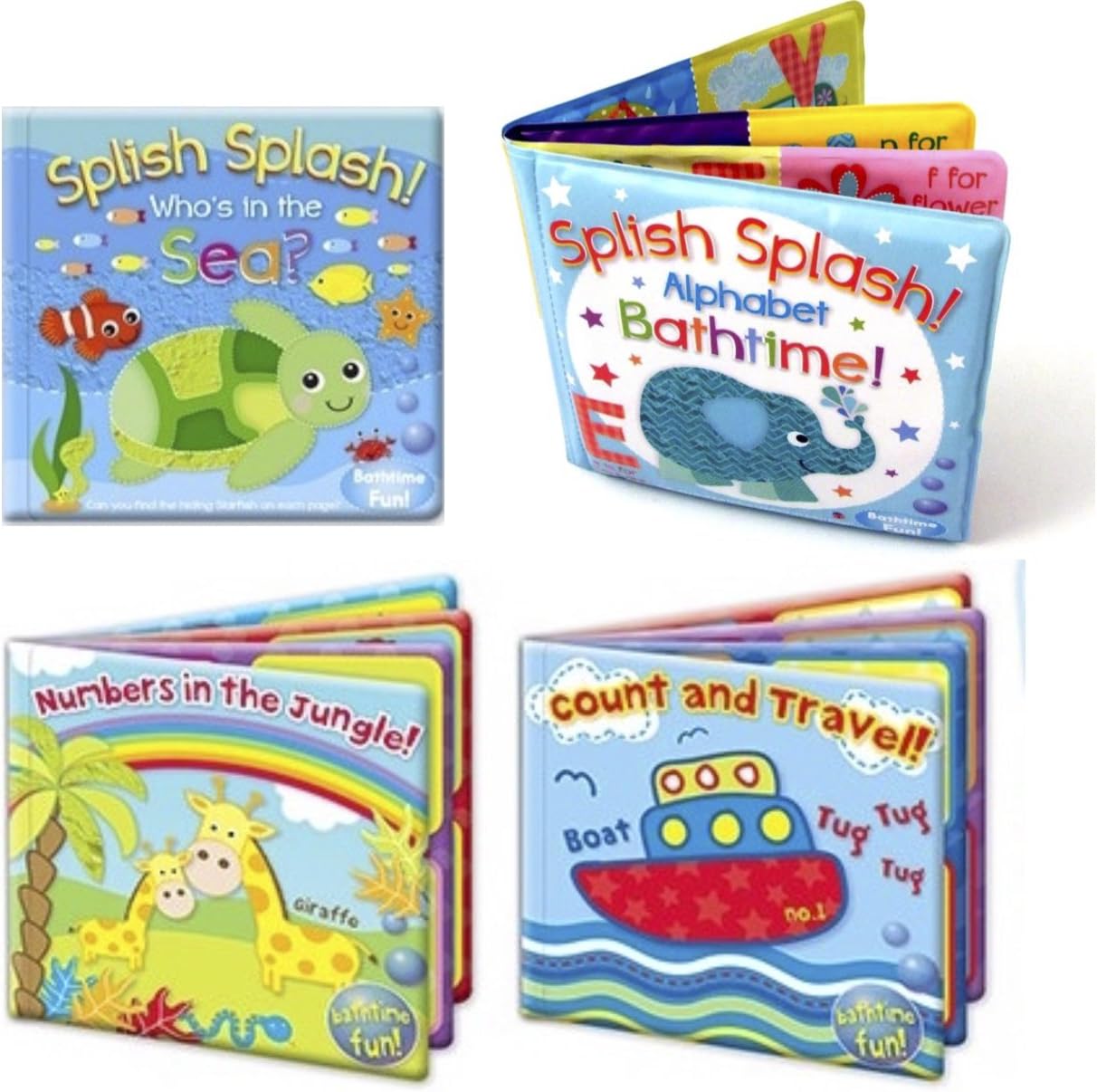 Set of 4 Baby Bath Books | First Words ABC Letters & Numbers