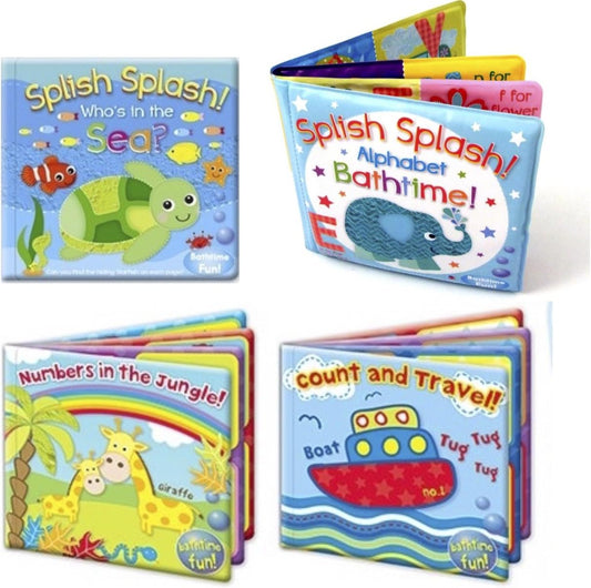 Set of 4 Baby Bath Books | First Words ABC Letters & Numbers