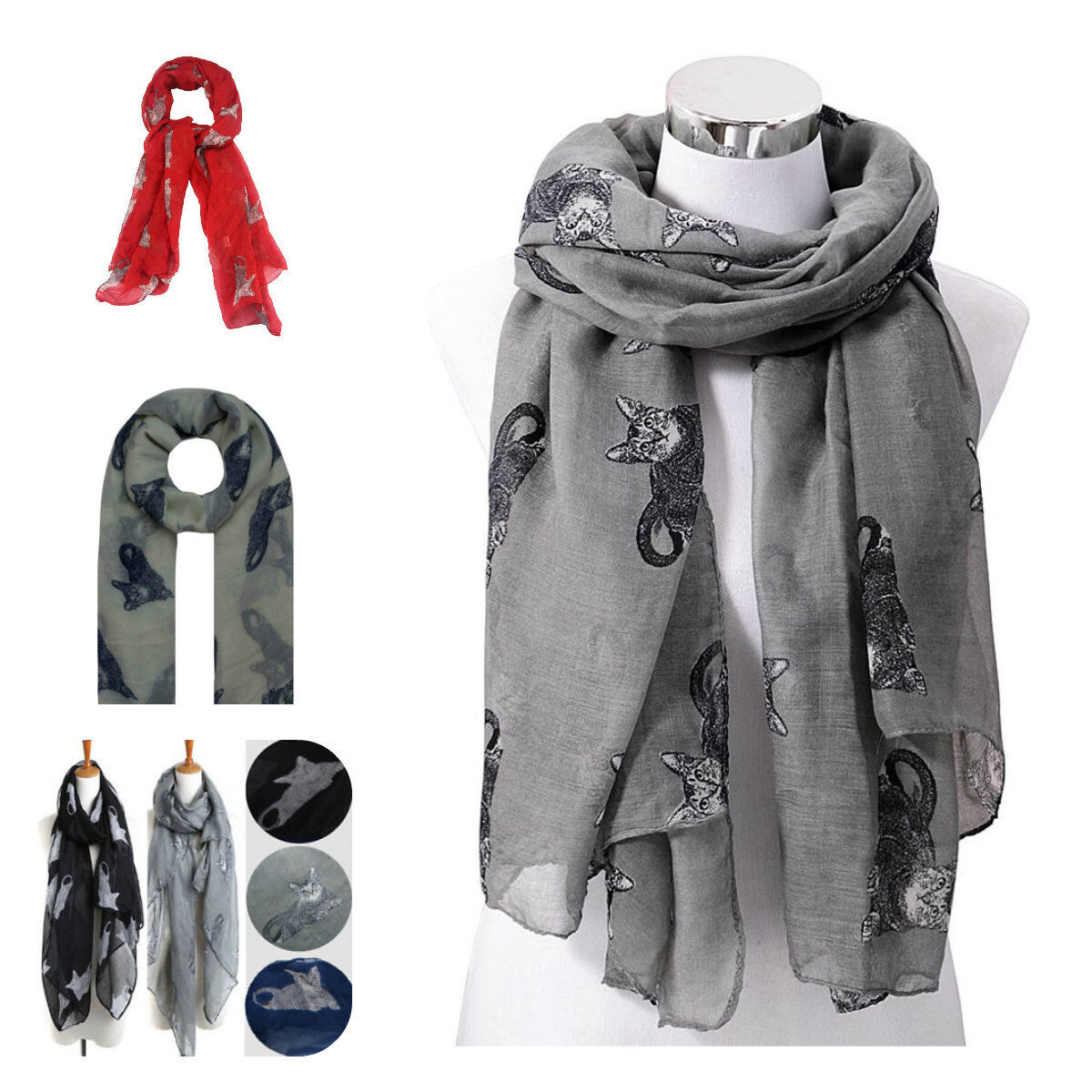 Ladies Long cat Animal Print Neck Shawl Scarf Scarves