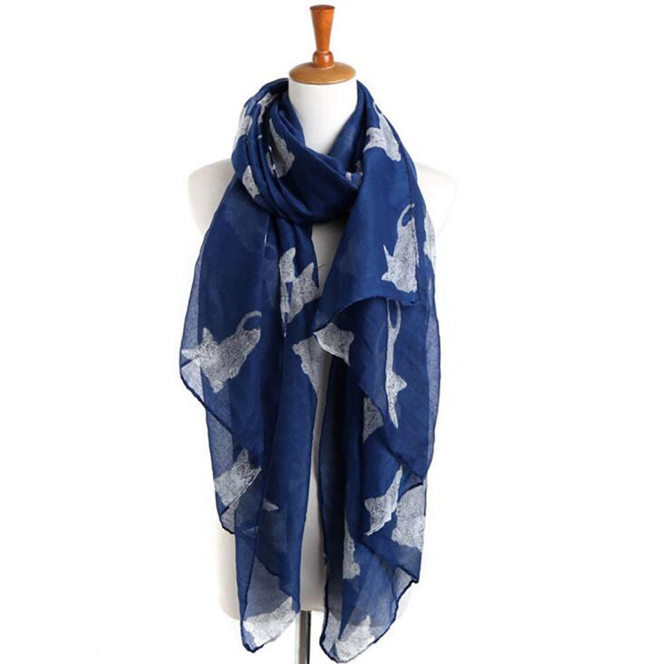 Ladies Long cat Animal Print Neck Shawl Scarf Scarves