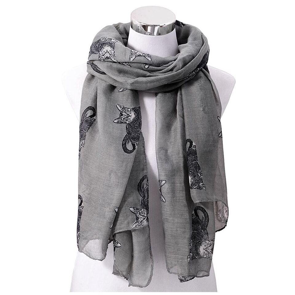 Ladies Long cat Animal Print Neck Shawl Scarf Scarves
