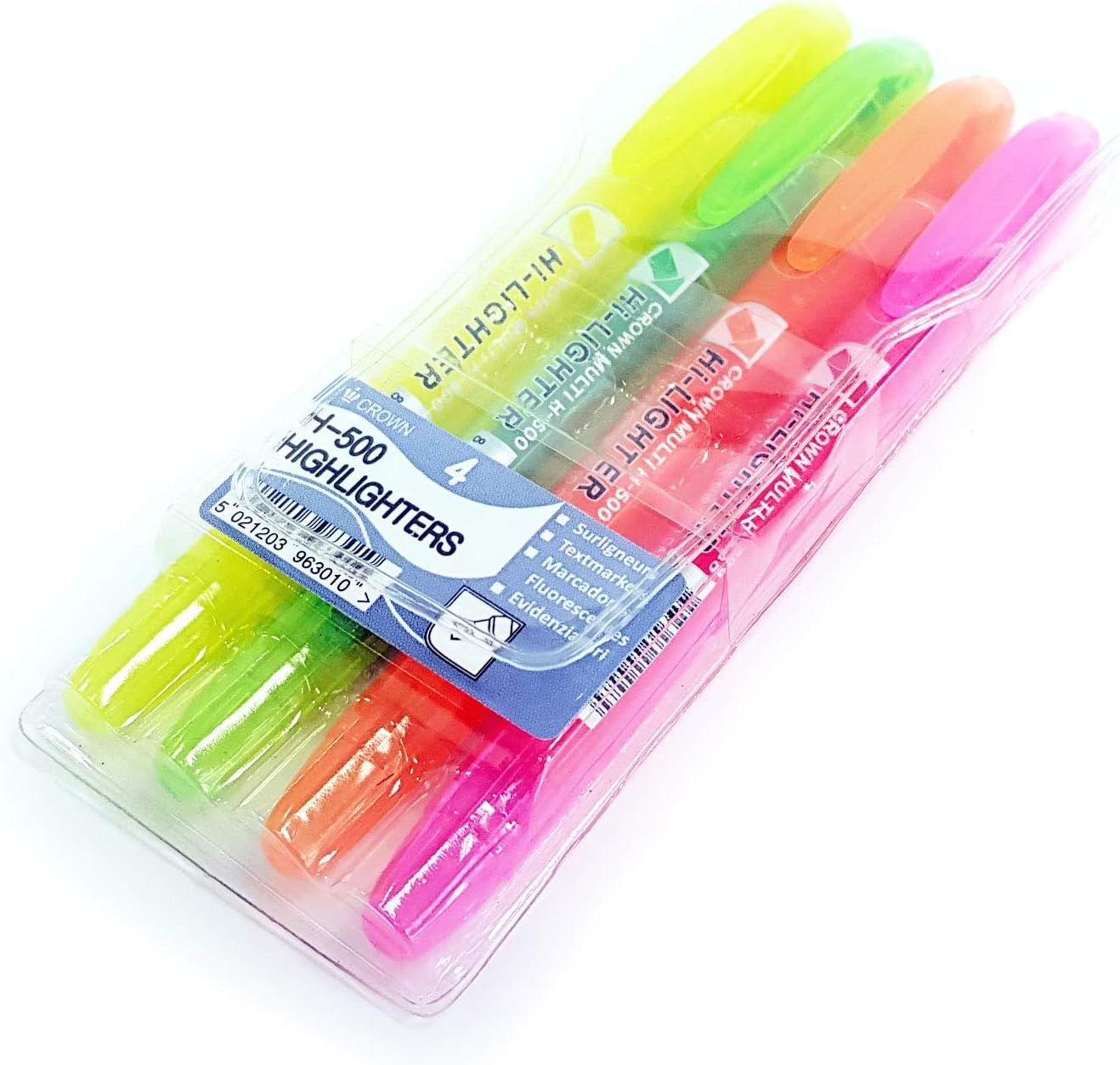 CROWN H-500 Highlighter Pens Chisel Tip Slim Highlighters - Wallet Of 4