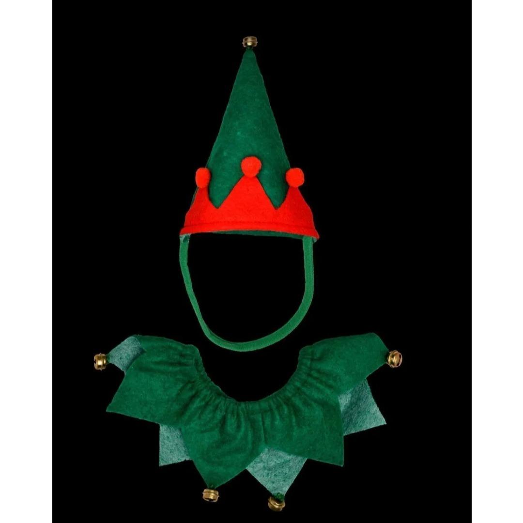 2PC DOGGY HAT+COLLAR SANTA ELF CHRISTMAS DRESS UP