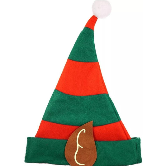 Adult Elf Hat With Ears Green Red Stripe